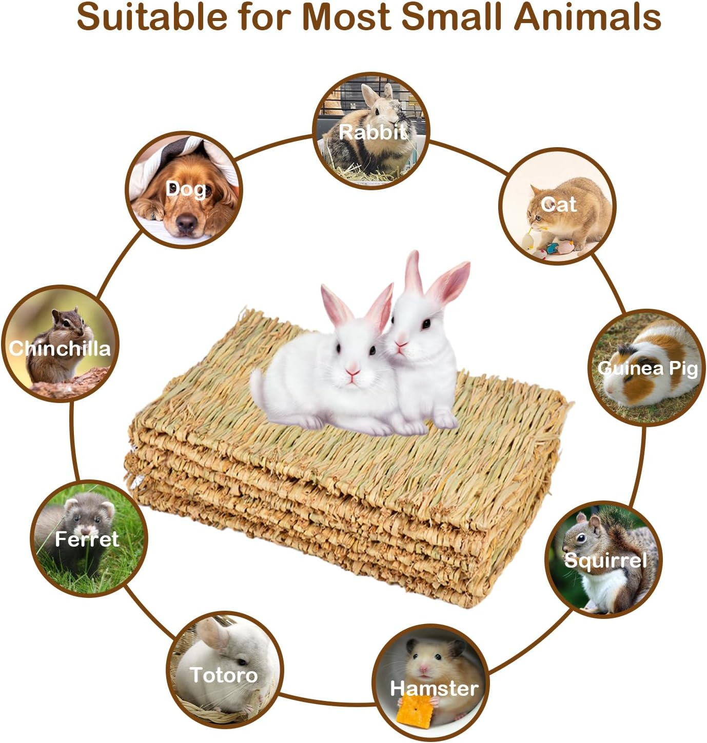 MUYG Rabbit Grass Mat,Grass Mats for Rabbits Bunny Natural Straw Woven Bed Small Animal Hay Matt Sleeping, Chewing, Nesting and Toys for Guinea Pig Hamster and Rat Bed Mat (6 Pcs) image number 4