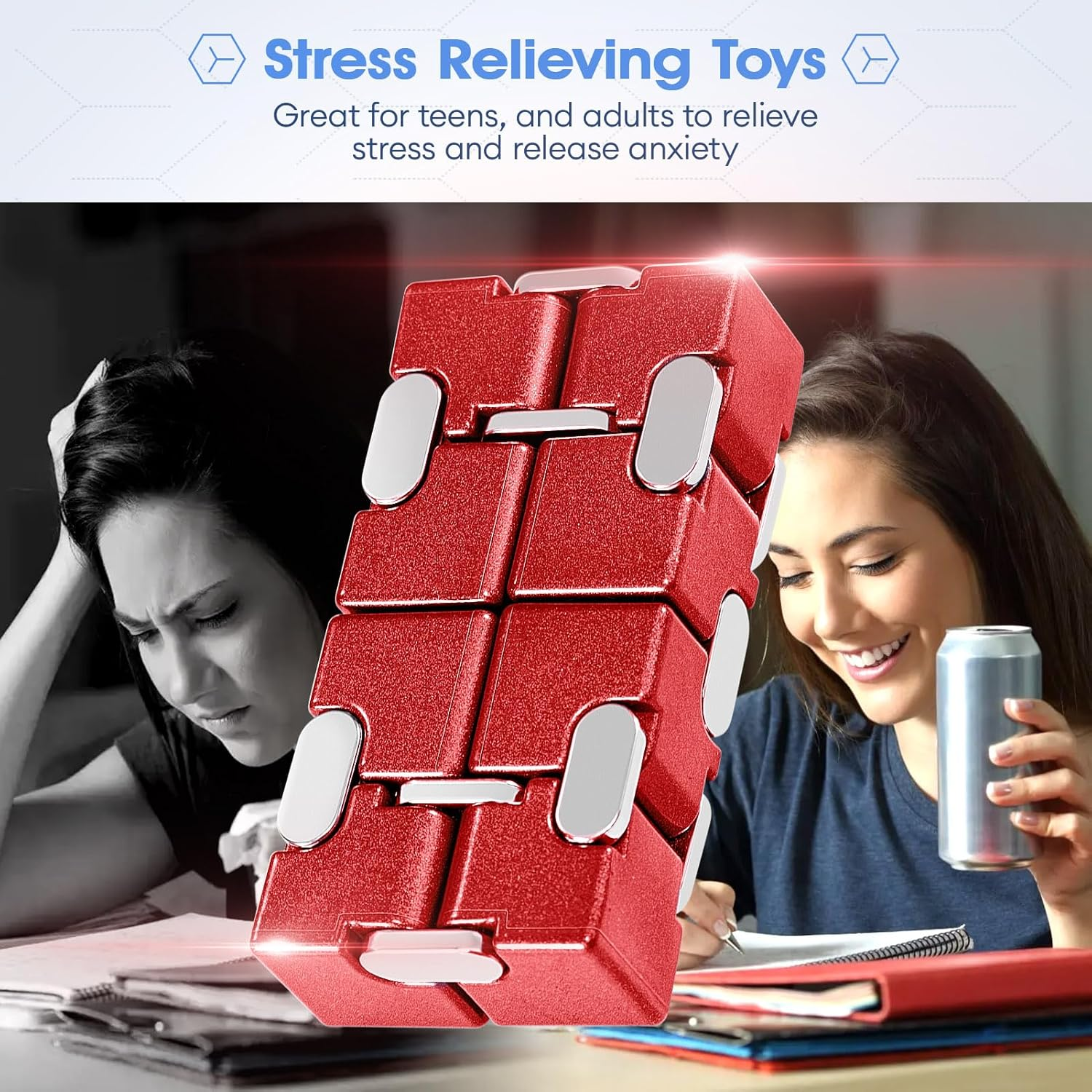 Unique Zinc Aolly Metal Infinity Cube Fidget Desk Toy, Punk Style Design with Exquisite Case, Durable and Heavy, Infinity Magic Cube Fidget Toys, for Alleviate Stress and Anxiety (Red) image number 2