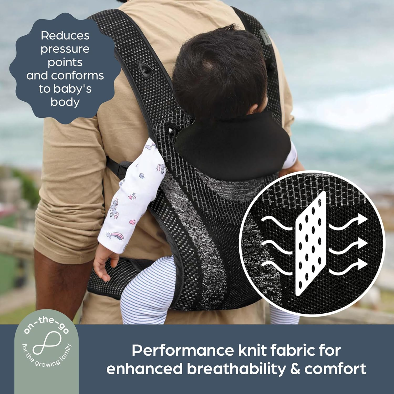 Dreambaby Inspire 3-Position Baby Carrier Newborn to Toddler, 8-33Lb Front & Backpack Style Infant Carrier, Breathable Knit Fabric, Comfortable Head Support, Built in Storage Bag for Parents on the Go image number 6