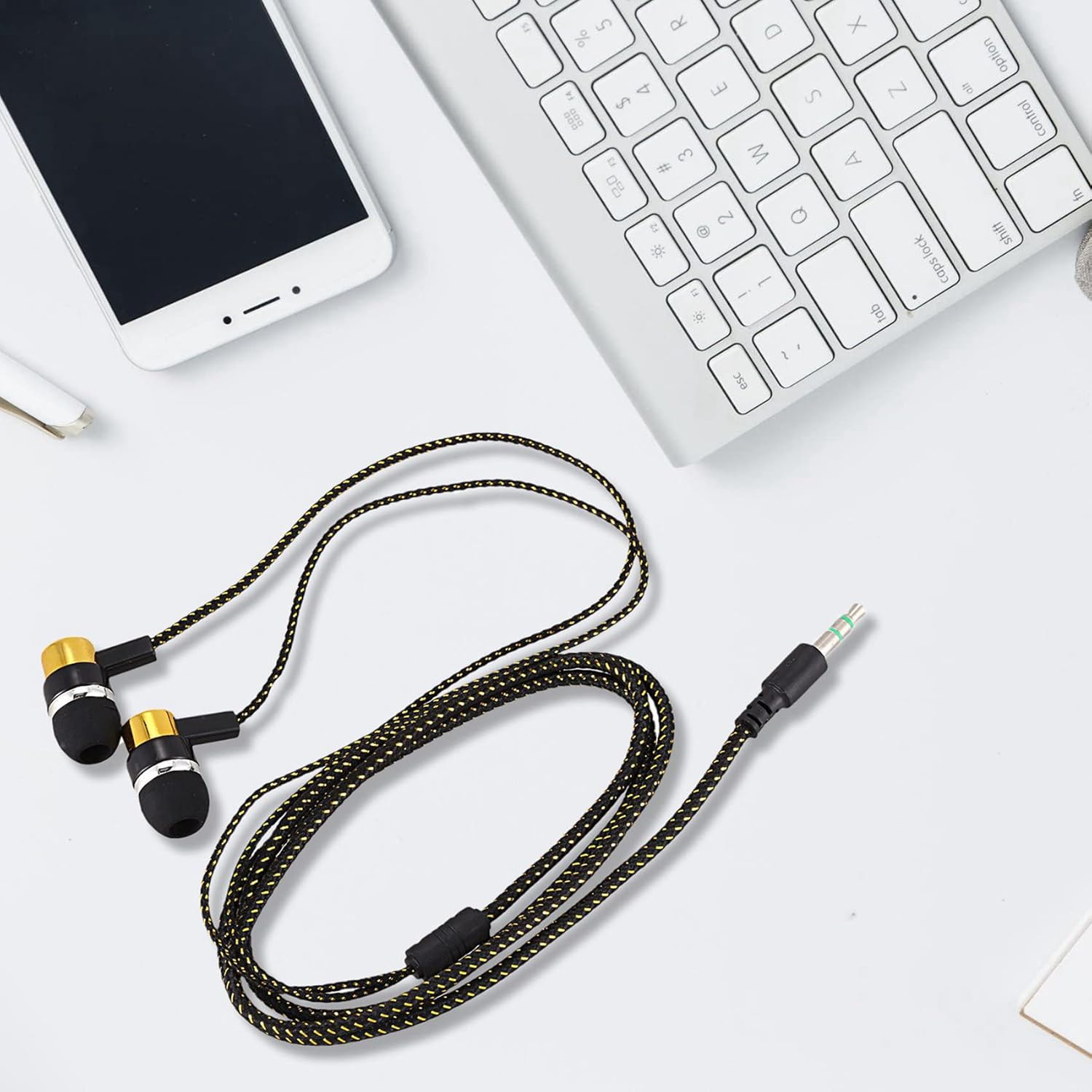 Kaifucy 2Pcs 1.1M Reflective Fiber Cloth Line Noise Isolating Stereo In-Ear Earphone Earbuds Headphones Golden image number 3