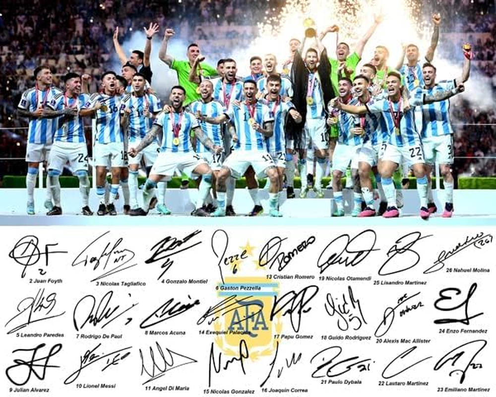 Ikonic Fotohaus Argentina World Soccer Champions Lionel Messi Di Maria De Paul Alvarez Dybala Martinez Team Signed Photo Autograph Print Wall Art Home Decor image number 4
