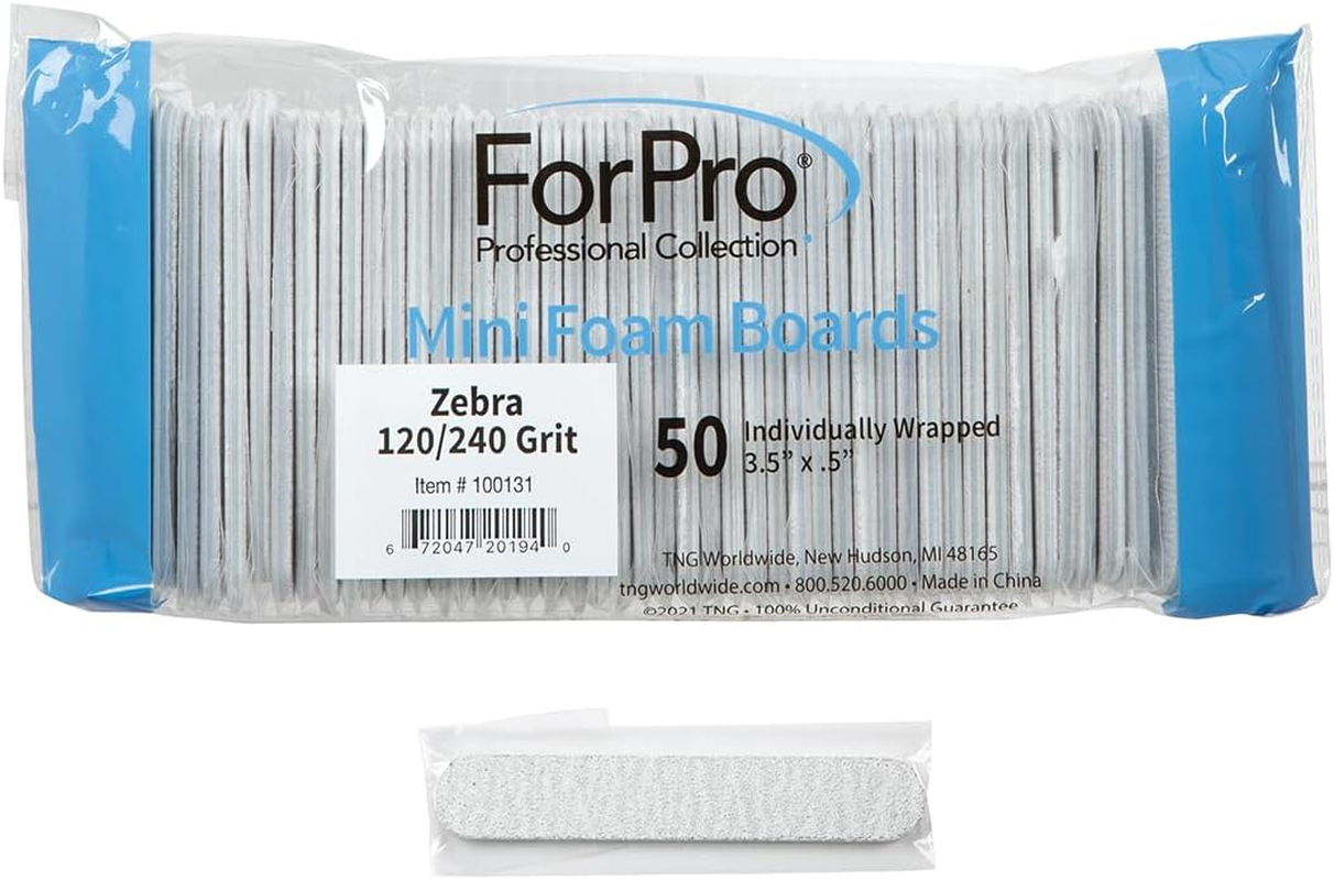 Forpro Mini Foam Board, Black, 100/180 Grit, Double-Sided Manicure Nail File, Individually-Wrapped, 3.5&rdquo; L X .5&rdquo; W, 50-Count