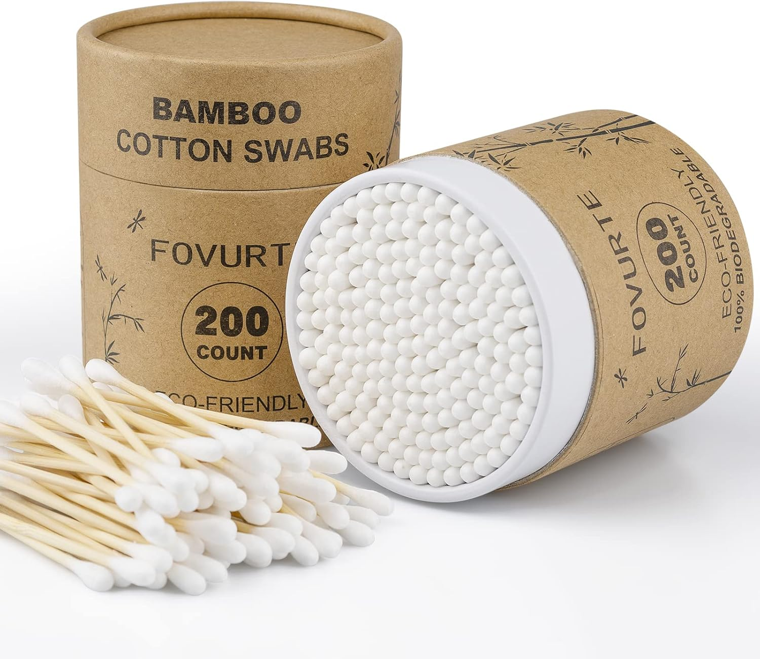 FOVURTE Bamboo Cotton Swabs 400 Count, Organic Cotton Swab round Tips, Natural Wooden Cotton Buds for Ears, Double Heads Ear Sticks Travel, Makeup Remover