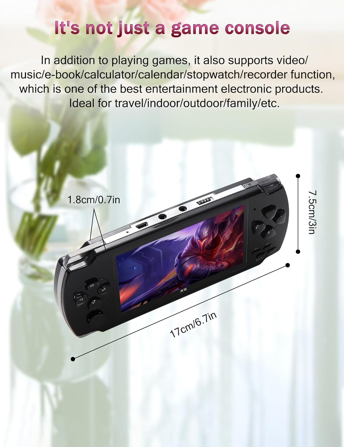 CZT 4.3 Inch Retro Game Console with Mps Mp4 Function Portable Video Game Console Built in 2000+ Games for GBA/GBC /GB/SFC/FC/SEGA/SMC Mp4 Mp5 Holiday/Birthday Gifts(Black) - White image number 2