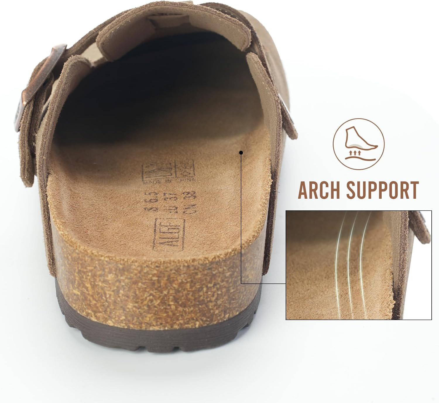 ALGF Women'S Suede Clogs Soft Cork Footbed Leather Mules Comfort Potato Shoes with Arch Support image number 2