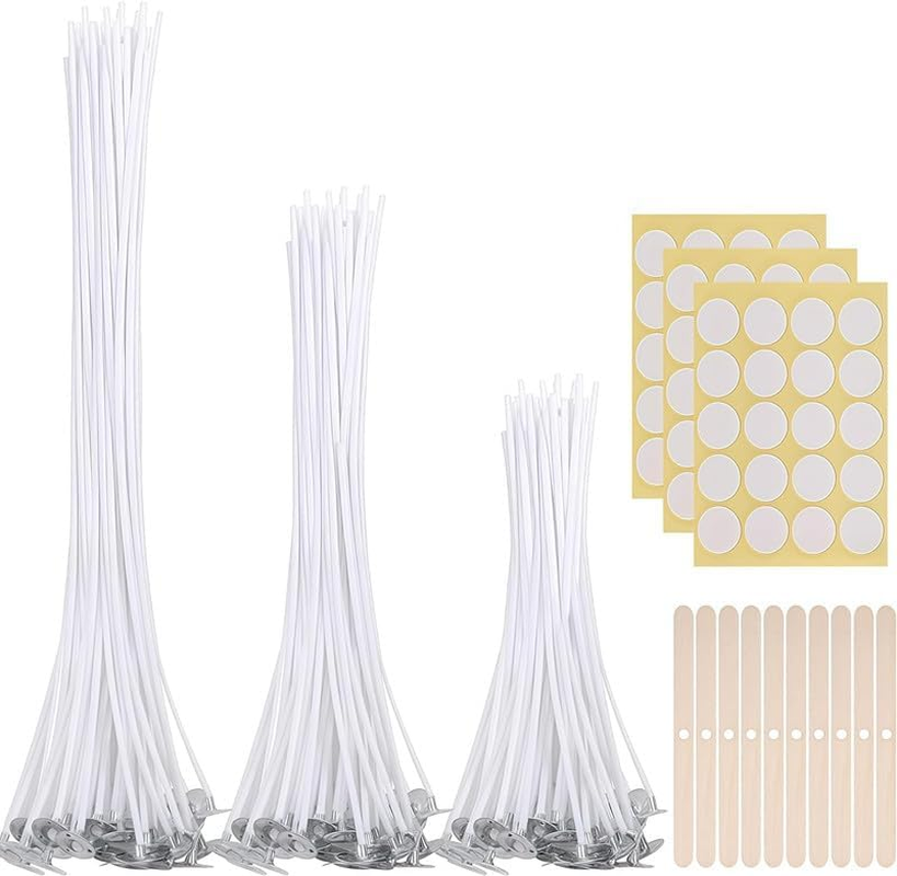 90Pcs Cotton Pre Waxed Candle Wicks with 10 Pcs Candle Wick Holders and 3 Sheets Dot Stickers,Candle Wicks for Making Candles