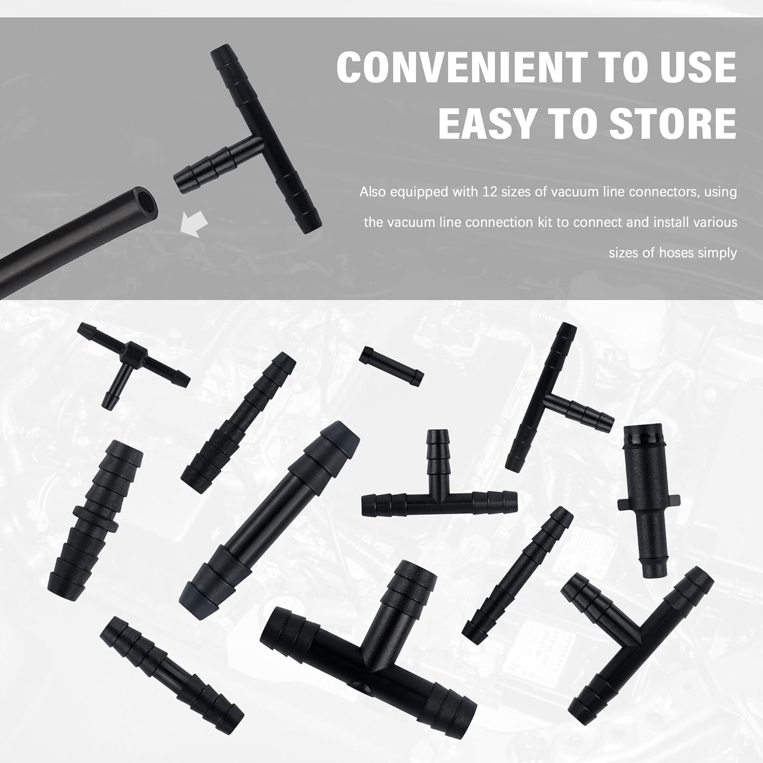 Multipurpose Vacuum Line Kit,6Pcs 5Ft Vacuum Hose Automotive+64Pcs Vacuum Line Connectors,Max 130PSI Silicone Hose for Variety Car Piping System Automotive Replacement Vacuum Hoses (70PCS)