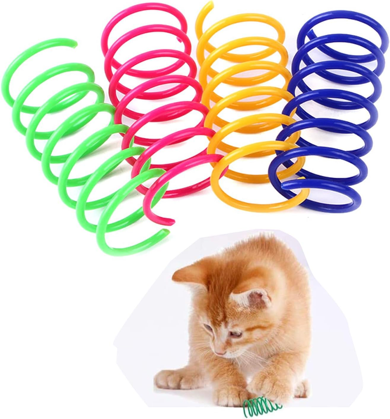 Spiral Toy Cat Toy Cat Spring Toy, 4 Colours, Colourful Wide Colourful Spiral Feathers, Spring Toy, Lightweight, Durable Plastic, Biting, Hunting, Pet, 40 Pieces