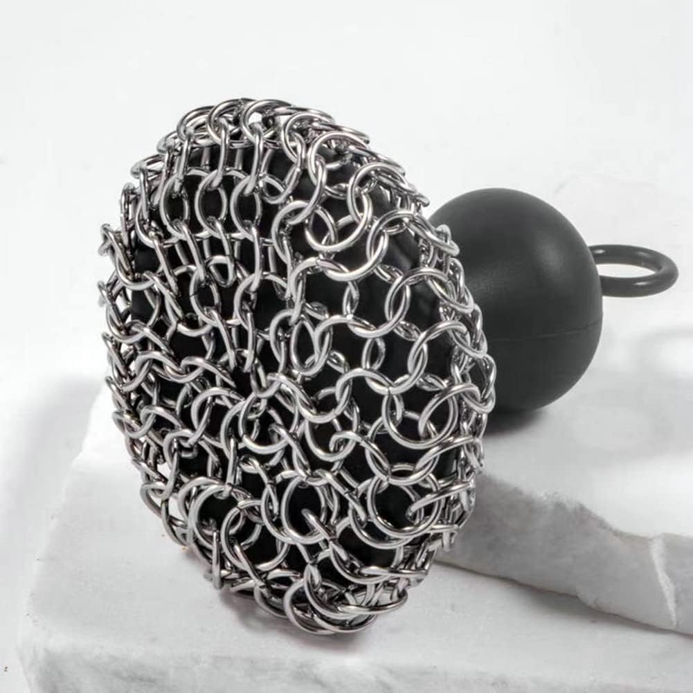 Cast Iron Cleaner Upgraded Handle Cast Iron Scrubber Brush Stainless Steel 316 Chain Mail Scrubber image number 6