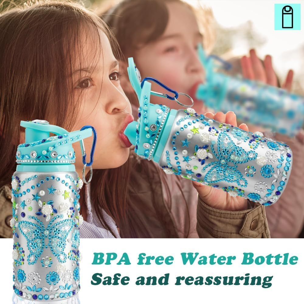 Valentines Day Gifts Girls Decorate Your Own Water Bottle for Girls Girls Water Bottles for School Water Bottle Jewel Stickers for Crafts Stickers for Girls Age 6 7 8 Green Water Bottle image number 2