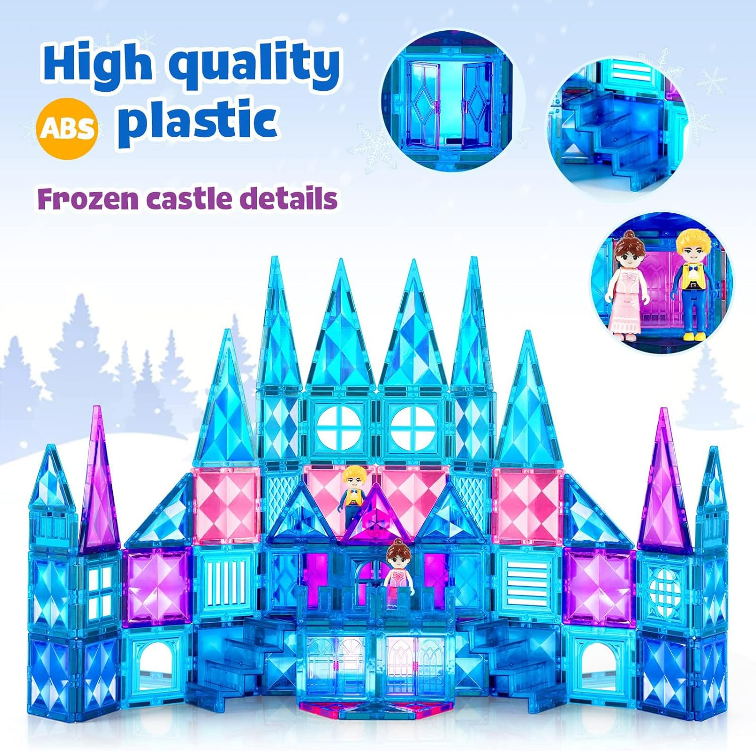 102Pcs Frozen Princess Castle Magnetic Tiles Building Blocks - 3D Diamond Blocks, STEM Educational Toddler Toys for Pretend Play, 4 Year Old Girl Birthday Gifts Kids Ages 3 5 6 7 8 image number 5