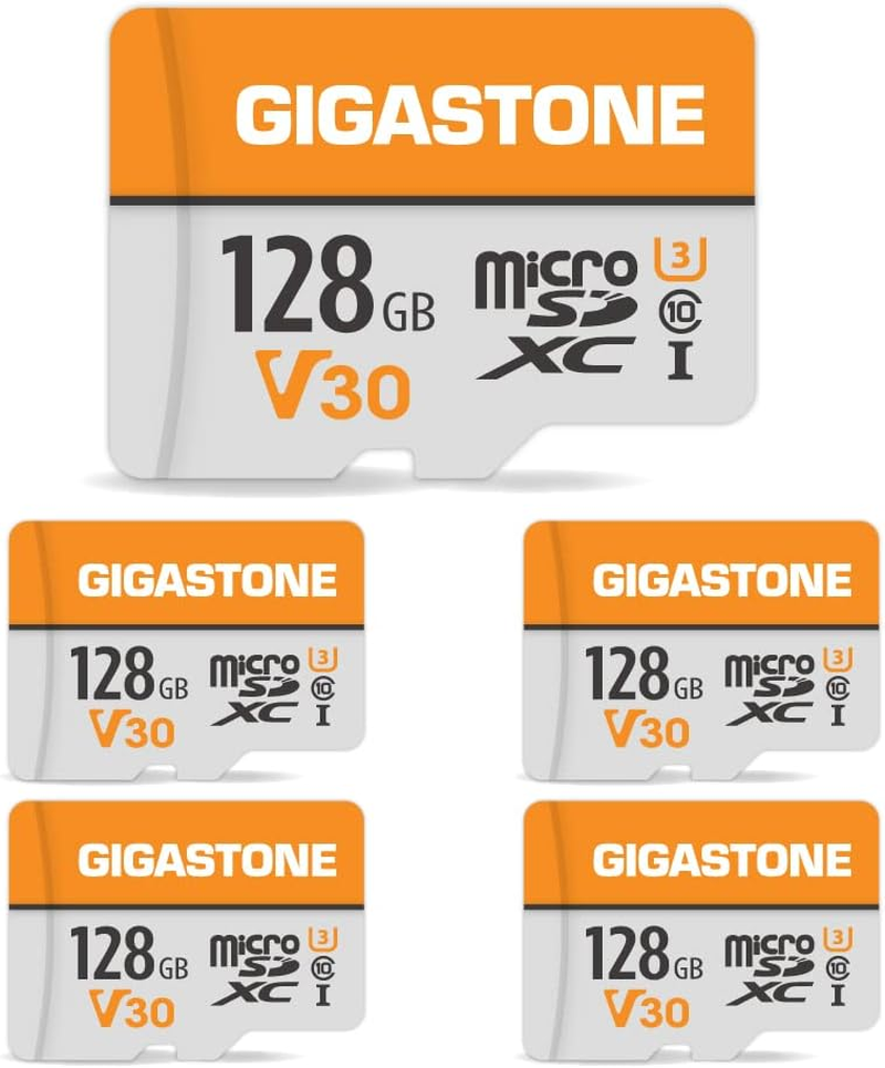 Gigastone 128GB 5-Pack Micro SD Card, 4K UHD Video, Surveillance Security Cam Action Camera Drone Professional, 95Mb/S Micro SDXC UHS-I A1 Class 10 image number 1