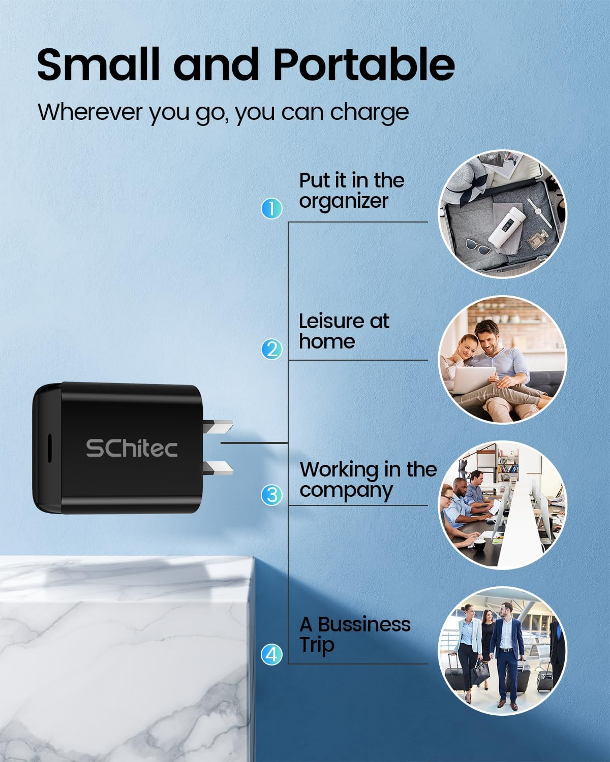 2-Pack SCHITEC 20W USB-C Charger with 1 M USB-C Cable, PD 3.0 Fast Wall Adapter, Compatible with Iphone 15/16/16 Pro Max, Ipad, Galaxy S25, Pixel 10 Pro, Galaxy A56(Black) image number 1