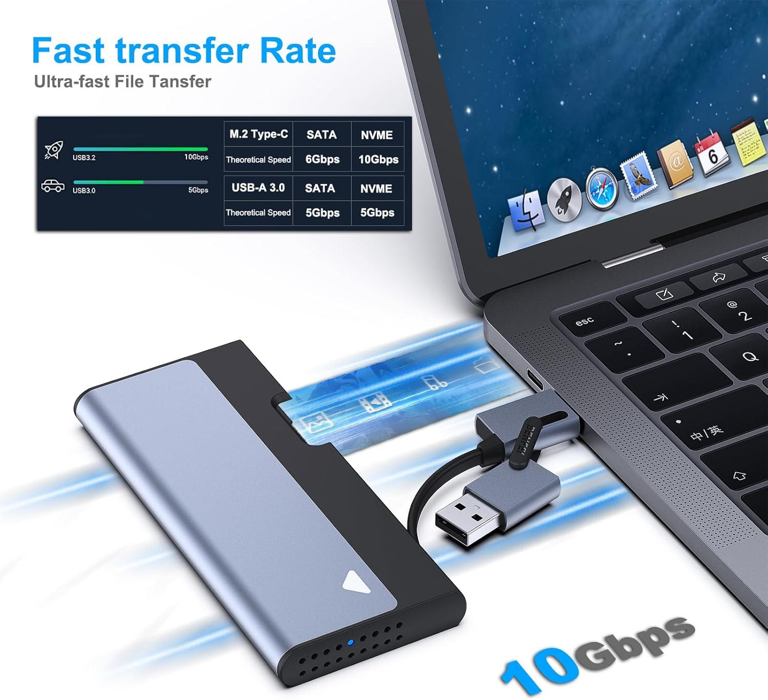 BENFEI M.2 NVME/SATA SSD Enclosure, 10 Gbps USB Type-C/Type-A to PCI-E M-Key/(B+M) Key Solid State Drive Enclosure, Support UASP Trim for 2242/2260/2280 Ssds image number 1