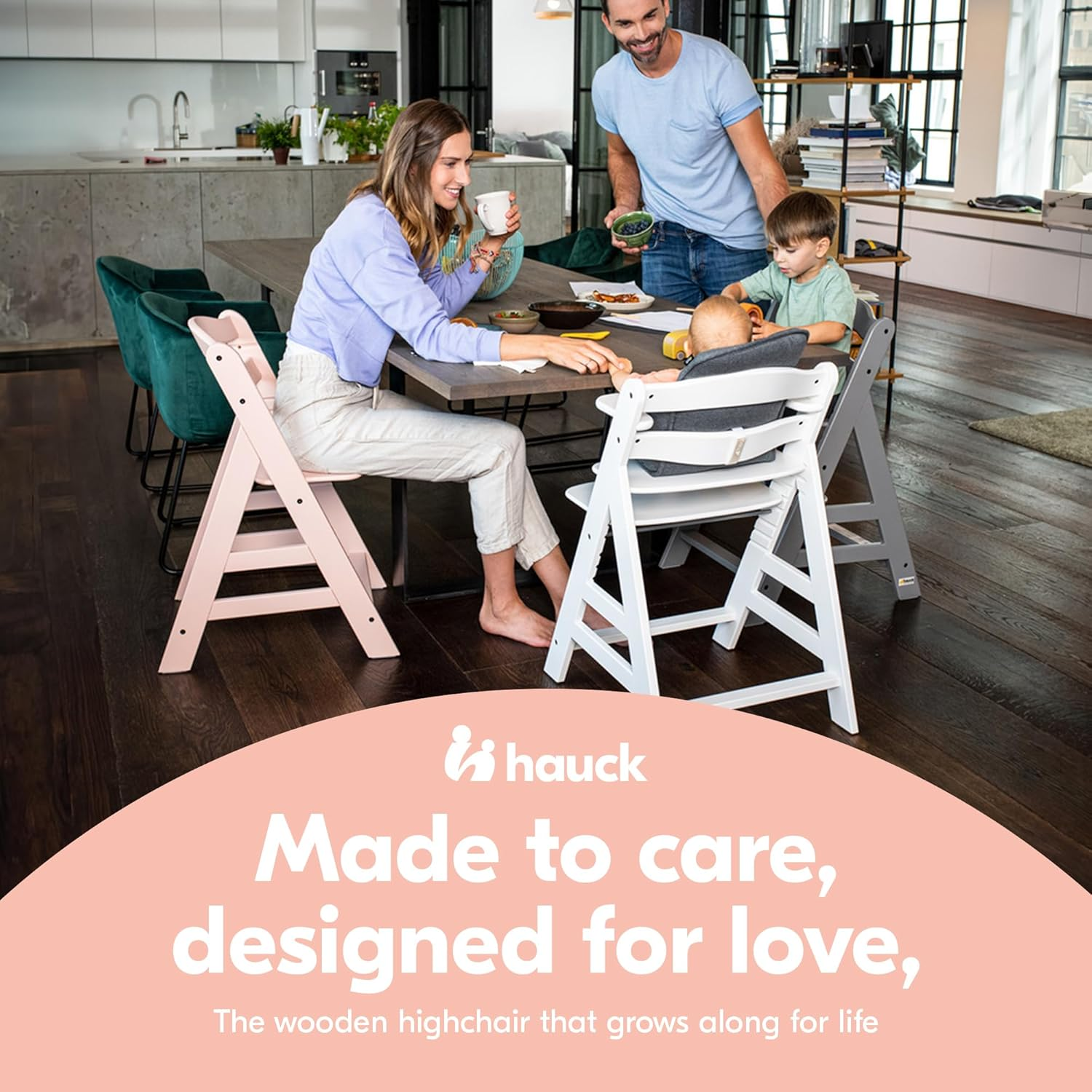 Hauck Alpha+, Grey - Wooden High Chair 6 Months to Adult Sustainable FSC&reg; Certified Beechwood Toddler Feeding and Entertainment Chair, Inclusive 5-Point Harness Bumper Bar Crotch Strap image number 5