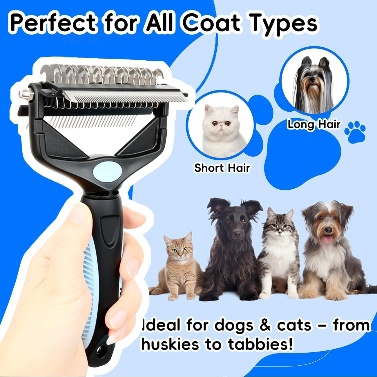 Dog Grooming Brush,3-In-1 Pet Deshedding Tool&ndash;Grooming Brush for Dogs & Cats with Undercoat Rake & Dematting Comb (Blue) image number 5