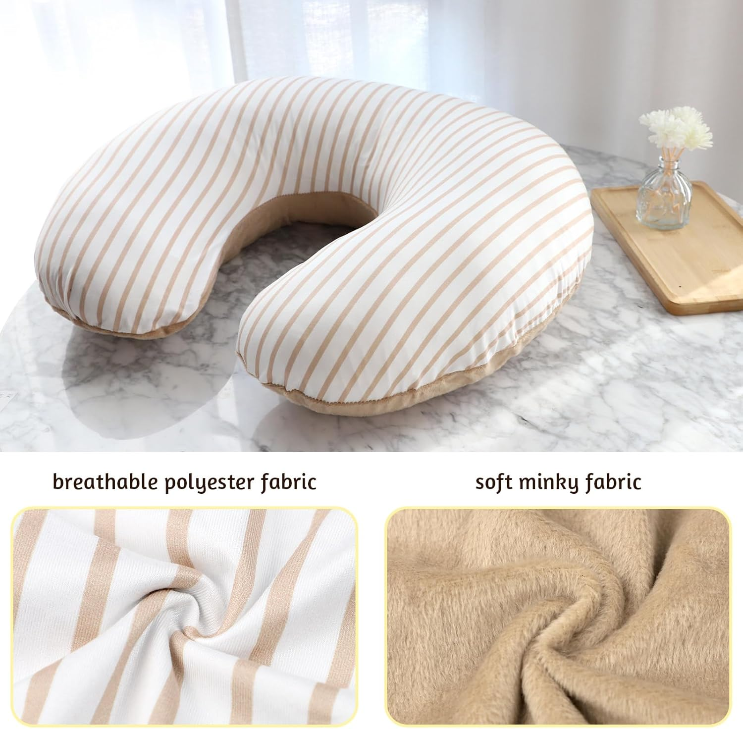 Nursing Pillow Cover 1 Pack, Removable Nursing Pillow Cover for Breastfeeding Pillows, Super Soft Comfortable Slipcover for Boy and Girls, Light Brown - Light Brown image number 2