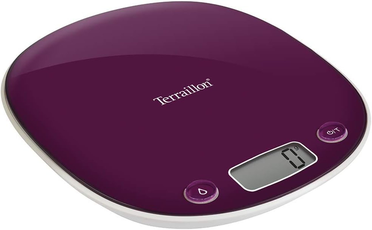 TERRAILLON Electronic Kitchen Scales - Tare Liquid Conversion, Integrated Handle, Weighing Range 5Kg, Accuracy 1G - Model 'Macaron INOX' Plum image number 5