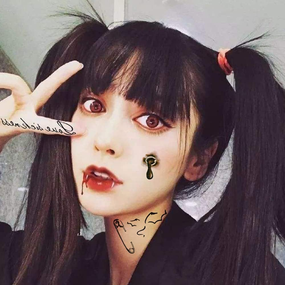 Halloween Tattoos Day of the Dead Temporary Tattoos Face Fake Stickers for Halloween Party Decoration 9Sheet Spider Scar Skull Body Makeup Decals - Christams image number 2