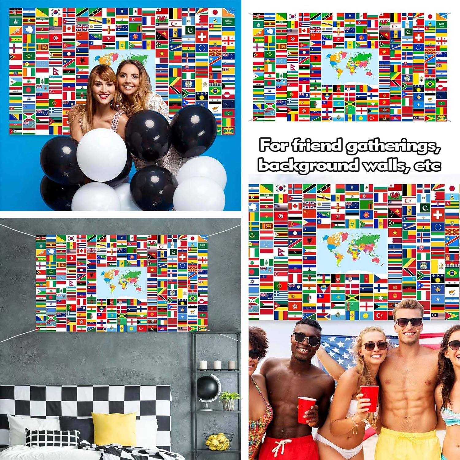 CHEUNGHAO World Flag Banner International Flags Banner Country Flags Banner Backdrop Decoration with Brass Grommets image number 3