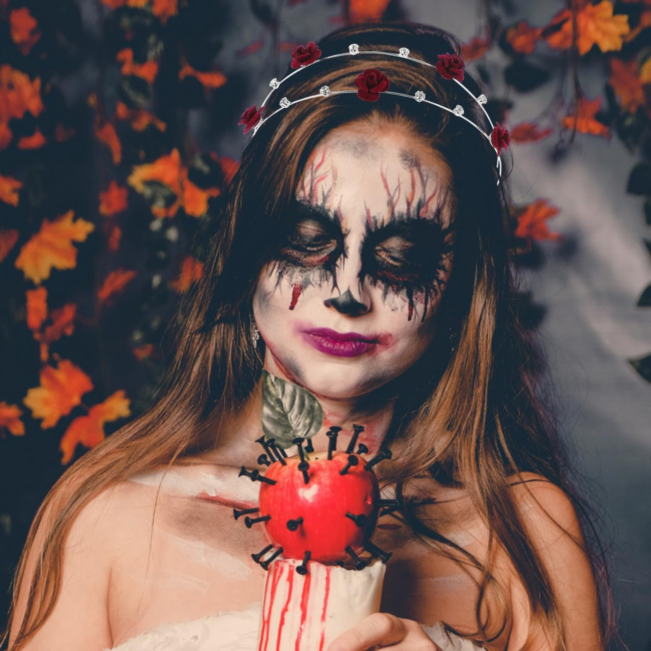 Beaupretty Double Layer Headband with Sparkling Rhinestones and Rose Decoration Headband Women'S Thin Wine Red Stylish Hair Accessories for Girls and Women image number 6