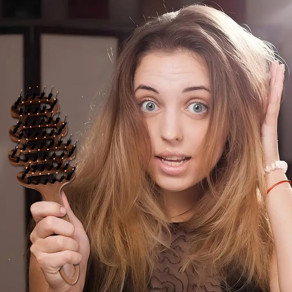 Cithway Volumen+ Brush with Bristles, Hair Brush, Boar Bristles, Brush for Curls, Hair Brush for Volume and Shine, round Brush for Blow Drying, Styling Brush for All Hair Types, Pack of 2 image number 2