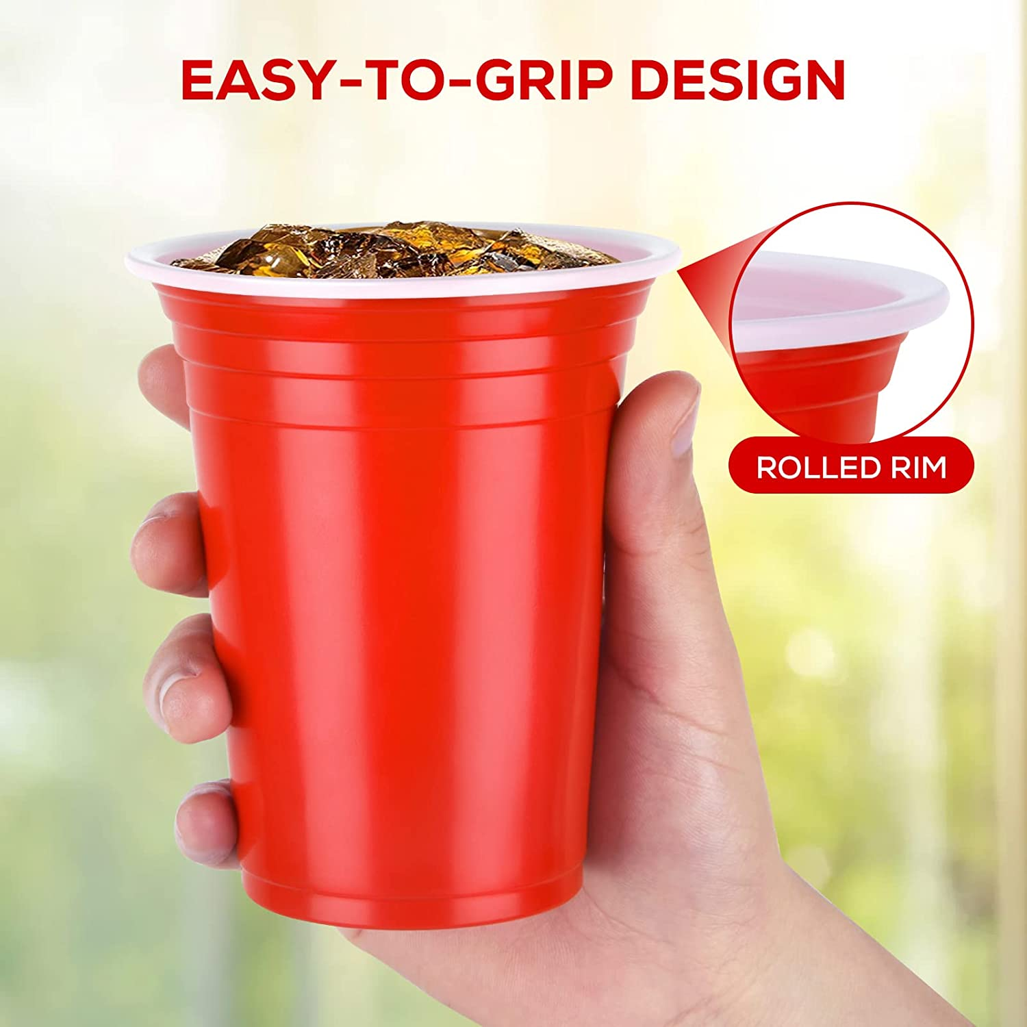 12Oz Red Plastic Party Cups: 100 Pack Reusable Blank Plastic Cups Food-Grade Party Cold Drink Cups for Parties, Weddings, Events or DIY Projects image number 5