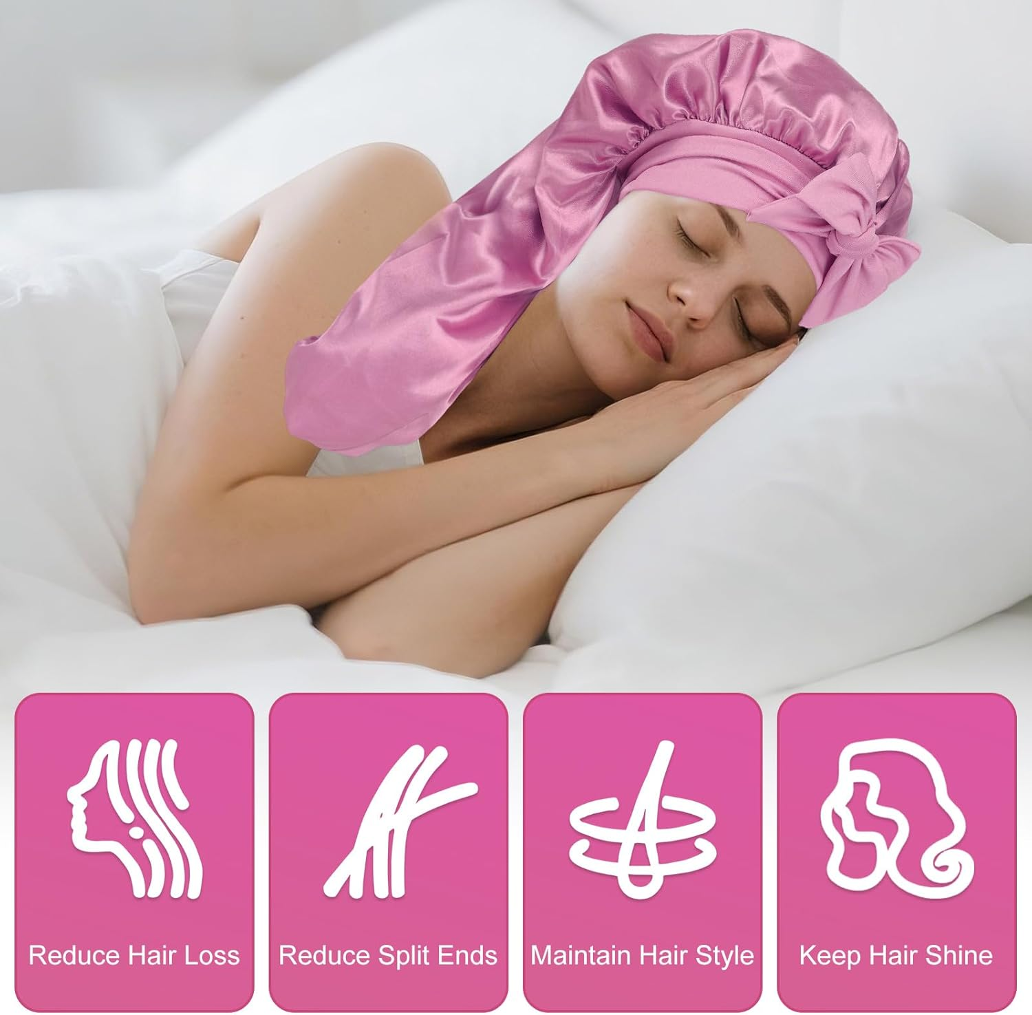 Long Satin Hair Bonnet, Adjustable Silk Bonnet for Women - Leopard image number 3