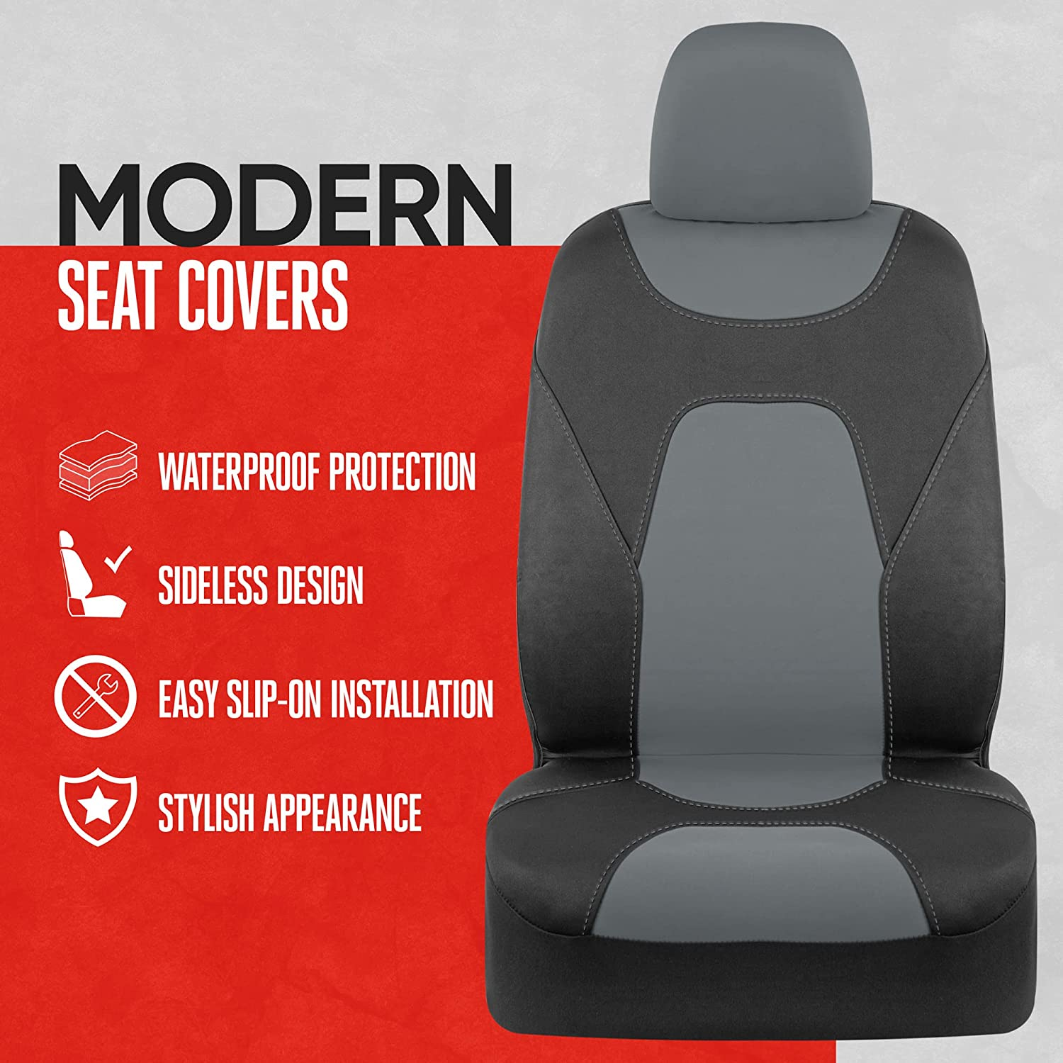 Motor Trend Aquashield Car Seat Covers for Front Seats, Gray &ndash; Two-Tone Waterproof Seat Covers for Cars, Neoprene Front Seat Cover Set, Interior Covers for Auto Truck Van SUV image number 5