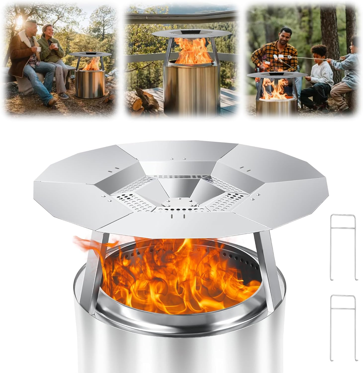 Heat Deflector for Solo Stove Bonfire, 19.5" Heat Deflector for Solo Stove Fire Pit, 304 Stainless Steel Heat Deflector with Handle & 3 Legs for Bonfire Fire Pit, Universal Heat Plate Traps Heat For image number 4