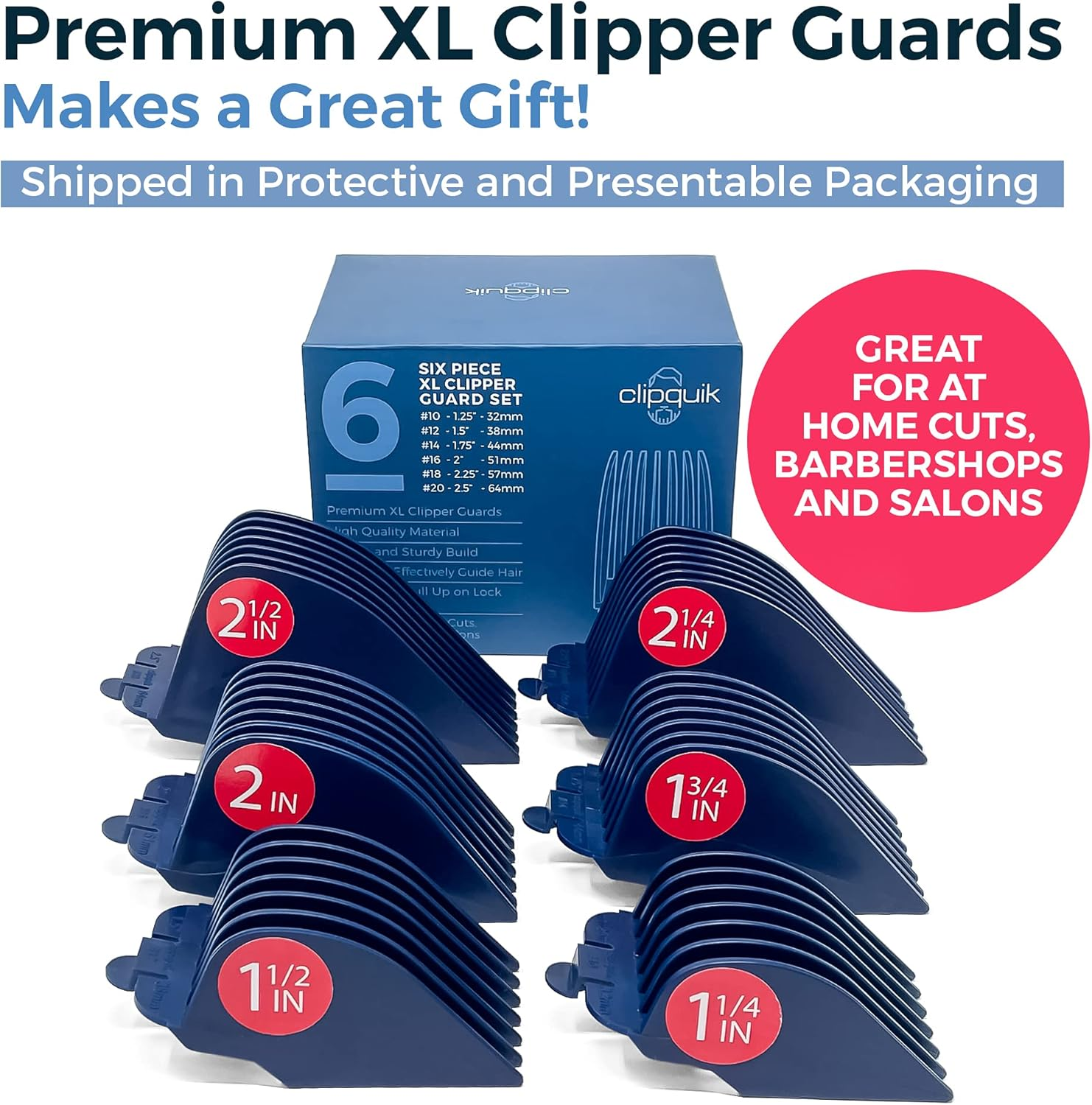 Clipquik Premium XL Clipper Guards for Most Wahl Clippers, Extra Long and Sturdy #20 18 16 14 12 10 (2.5 Inch, 2.25", 2", 1.75", 1.5", 1.25") Large Clipper Guide Comb Set image number 6