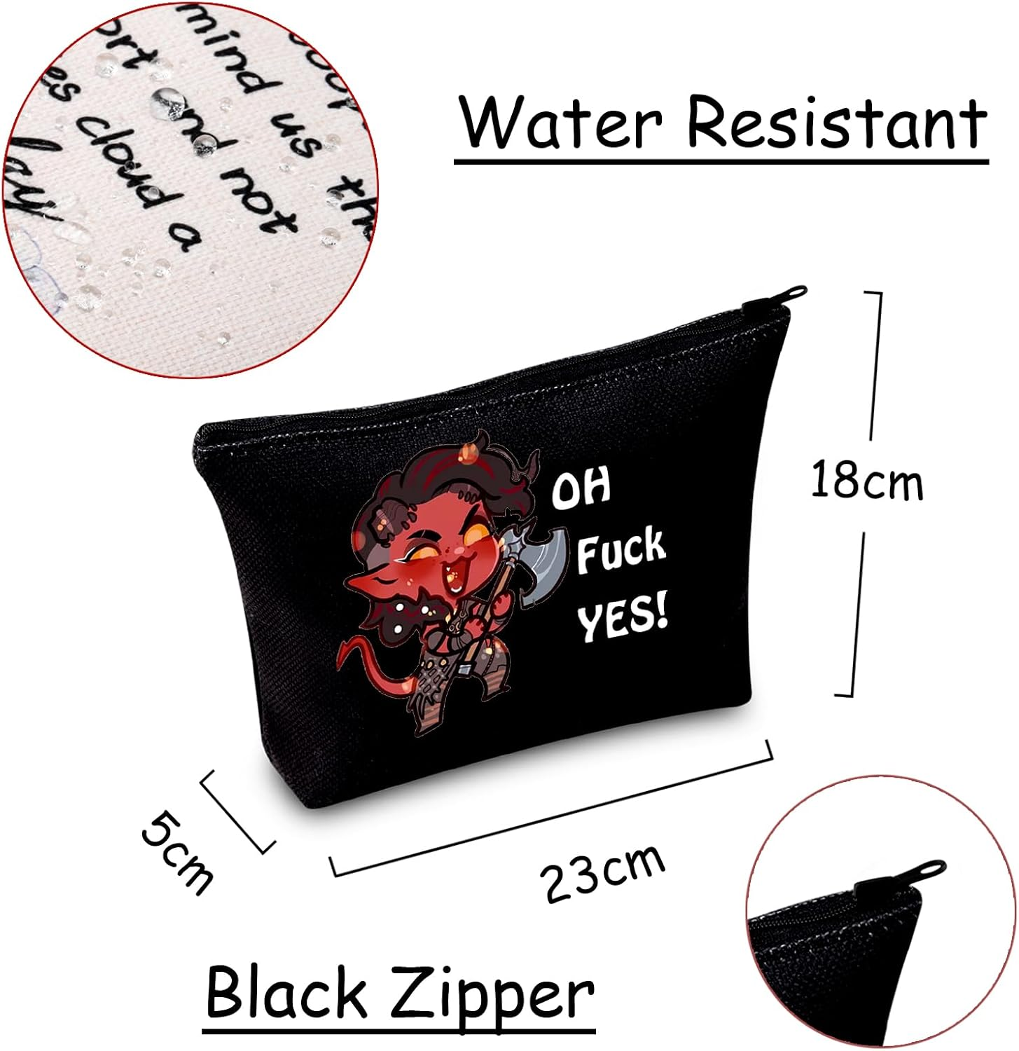 JXGZSO Oh F Yes Karlach Inspired Cosmetic Bag Funny RPG Gamer Gift BG3 Tiefling Makeup Bag, Oh F Yes Karlach Black, Zipper Makeup Bag image number 4