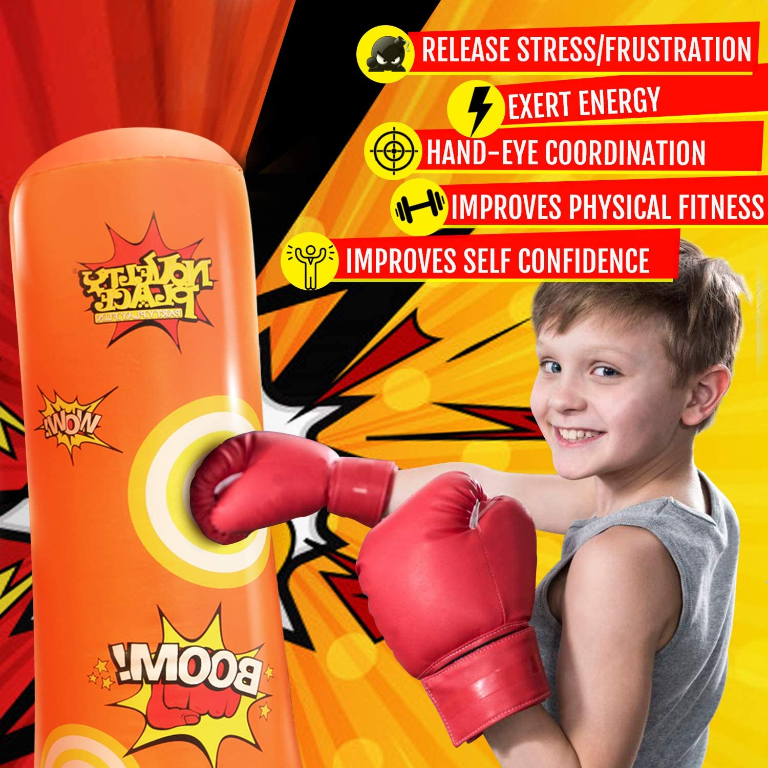 Novelty Place Kid'S Inflatable Punching Bag - 4 Feet Tall Free Standing Buddy - Hit & Bounce Back Air Bop Toy Fun for All Ages Boys Girls Fitness & Stress Relief image number 5