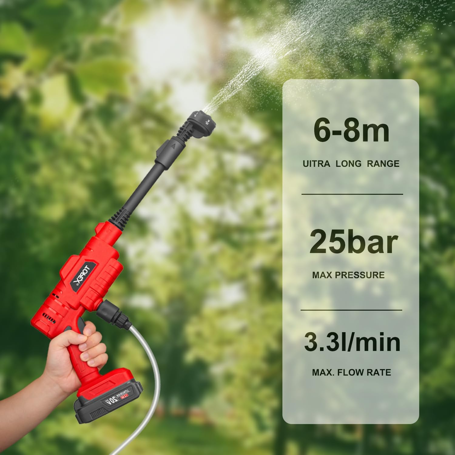 TOPEX 20V Cordless Pressure Washer Portable Power Washer Adjustable 6-In-1 Nozzle Handheld Power Cleaner for Washing Car/Home/Patios/Boats (Skin Only-Battery and Charger NOT Included) image number 3