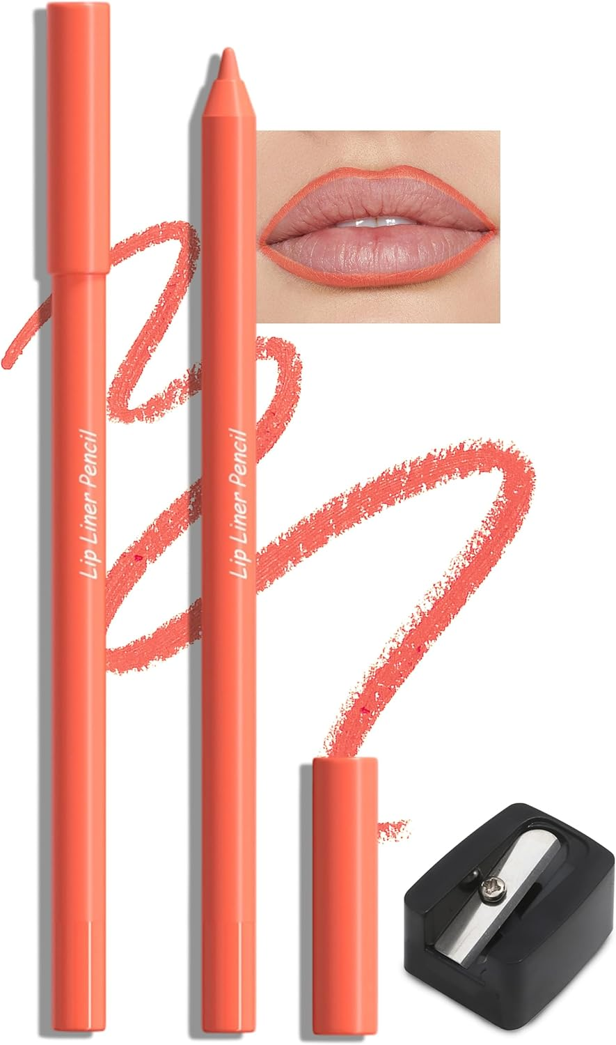 Jutqut 2 X Matte Lip Liner with Sharpener, Waterproof & Long-Lasting Lip Liner Pencil, Smudge-Proof Lip Liner, Soft Texture Lip Liner Pencil, Precise Application & Contouring