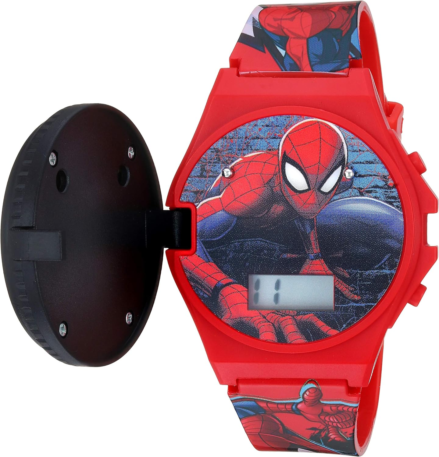 Accutime Kids Marvel Spider-Man Digital Quartz Plastic Watch for Boys & Girls with LCD Display, Red/Black (Model: SPD4483), Red/Black 2, Digital Quartz