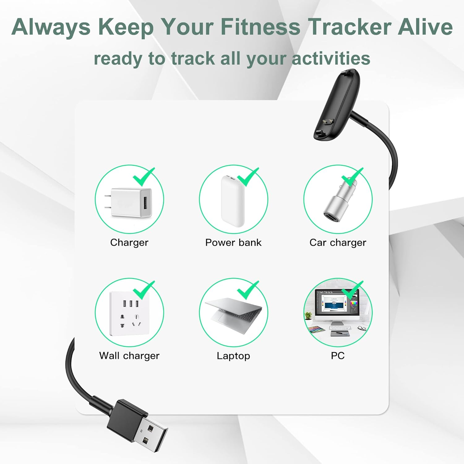 Charger Cable Replacement for Fitbit Inspire 3 (2 Pack/3.3Ft) image number 5