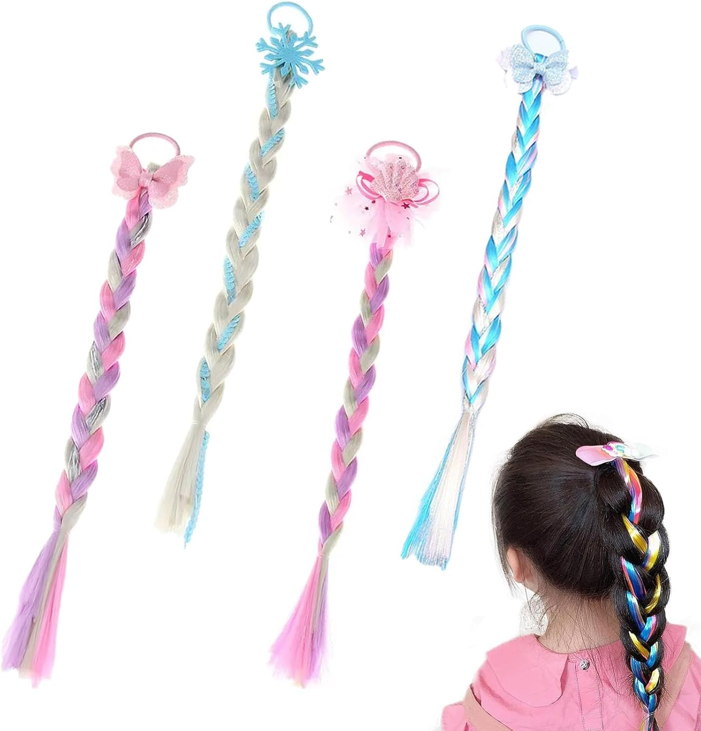 Children'S Twist Braided Colorful Wig Hair Ring Hair Extension Clips for Girls, Fashion Gradient Color Sequins Cute Girl Princess Headdress Children'S Day image number 4