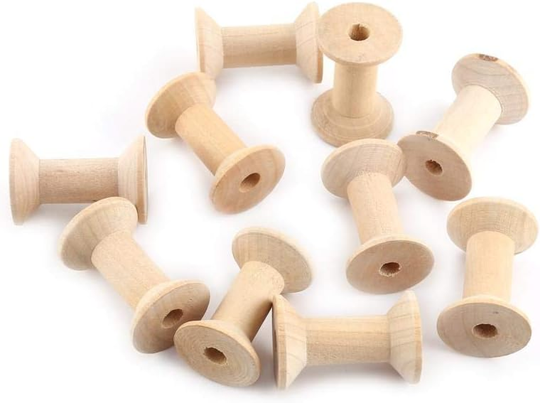10Pcs Wooden Empty Spool 47Mm X31Mm Empty Thread Spools Wire Weaving Bobbins image number 6