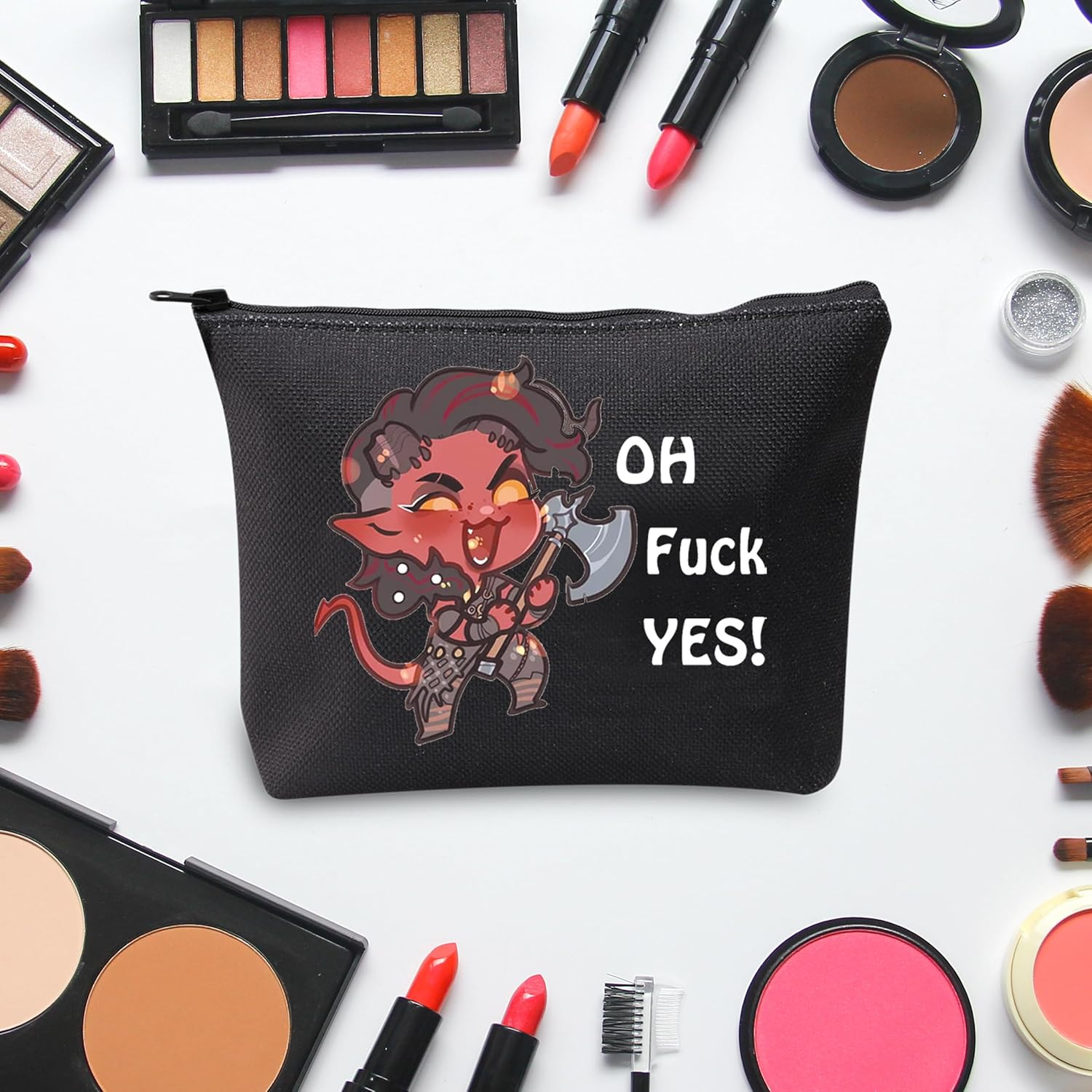 JXGZSO Oh F Yes Karlach Inspired Cosmetic Bag Funny RPG Gamer Gift BG3 Tiefling Makeup Bag, Oh F Yes Karlach Black, Zipper Makeup Bag image number 2