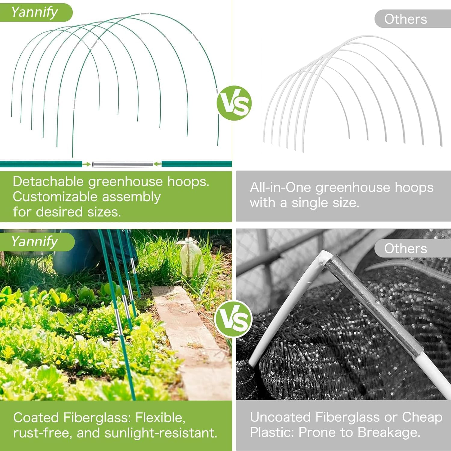 Greenhouse Hoops Grow Tunnel 6 Sets of 8.5 FT Long Garden Hoops, Rust-Free Fiberglass Garden Hoops Frame for Garden Netting Raised Bed Plant Shade Cloth Row Cover, DIY Plant Support Garden Stakes image number 3