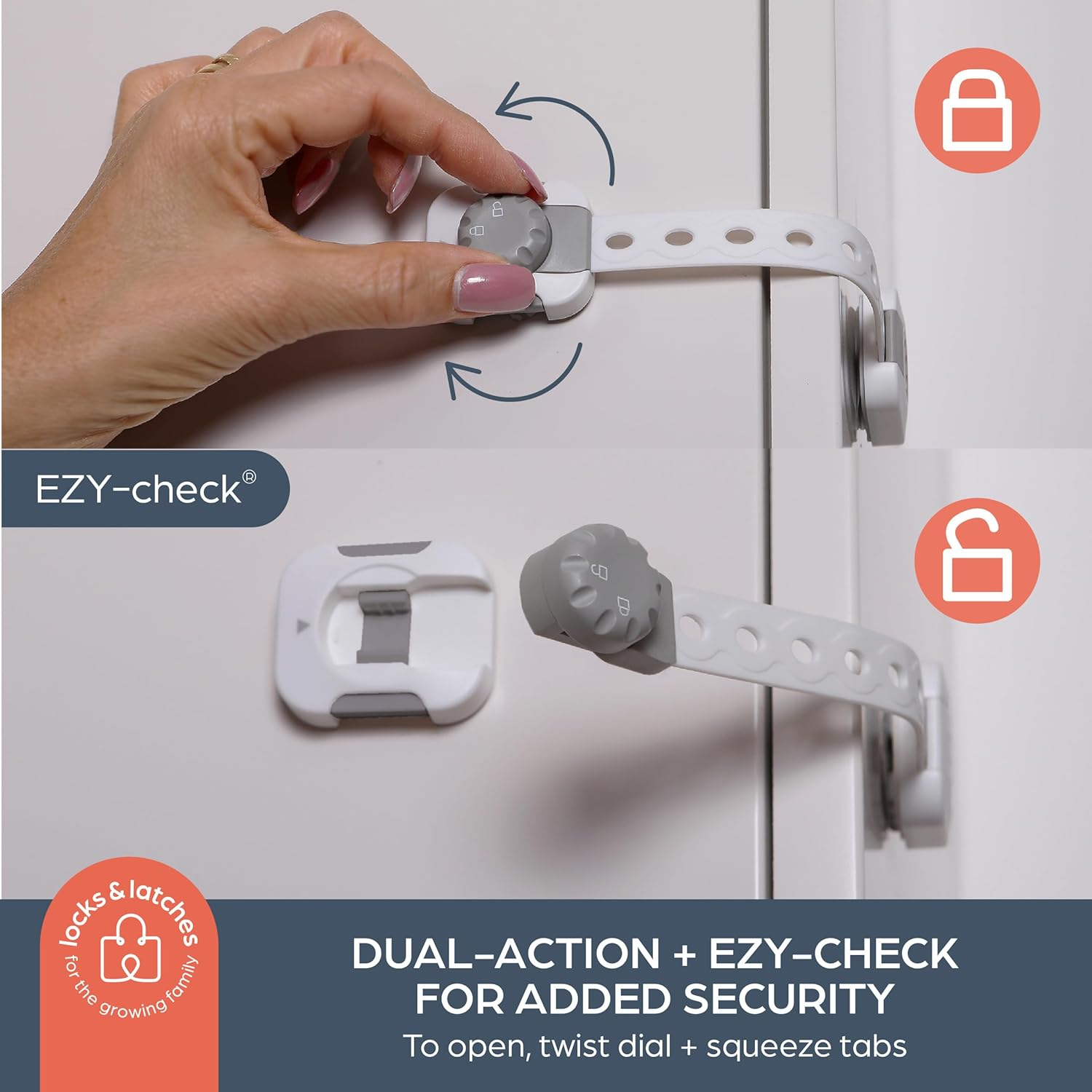 Dreambaby Twist 'N Lock Multipurpose Latch - Child Safety Locks - Grey - 6 Pack - Model L1445