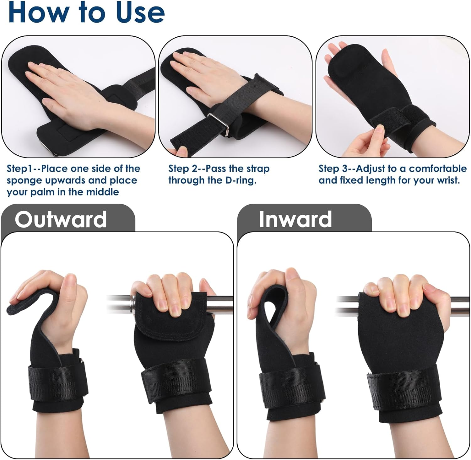 Simpeak Weight Lifting Wrist Strap Gymnastics Hand Grips, Double Leather Weight Lifting Gloves Women Men, Wrist Support Palm Hand Protection for Weightlifting, Cross Training, Pull Ups, Pair Black image number 1