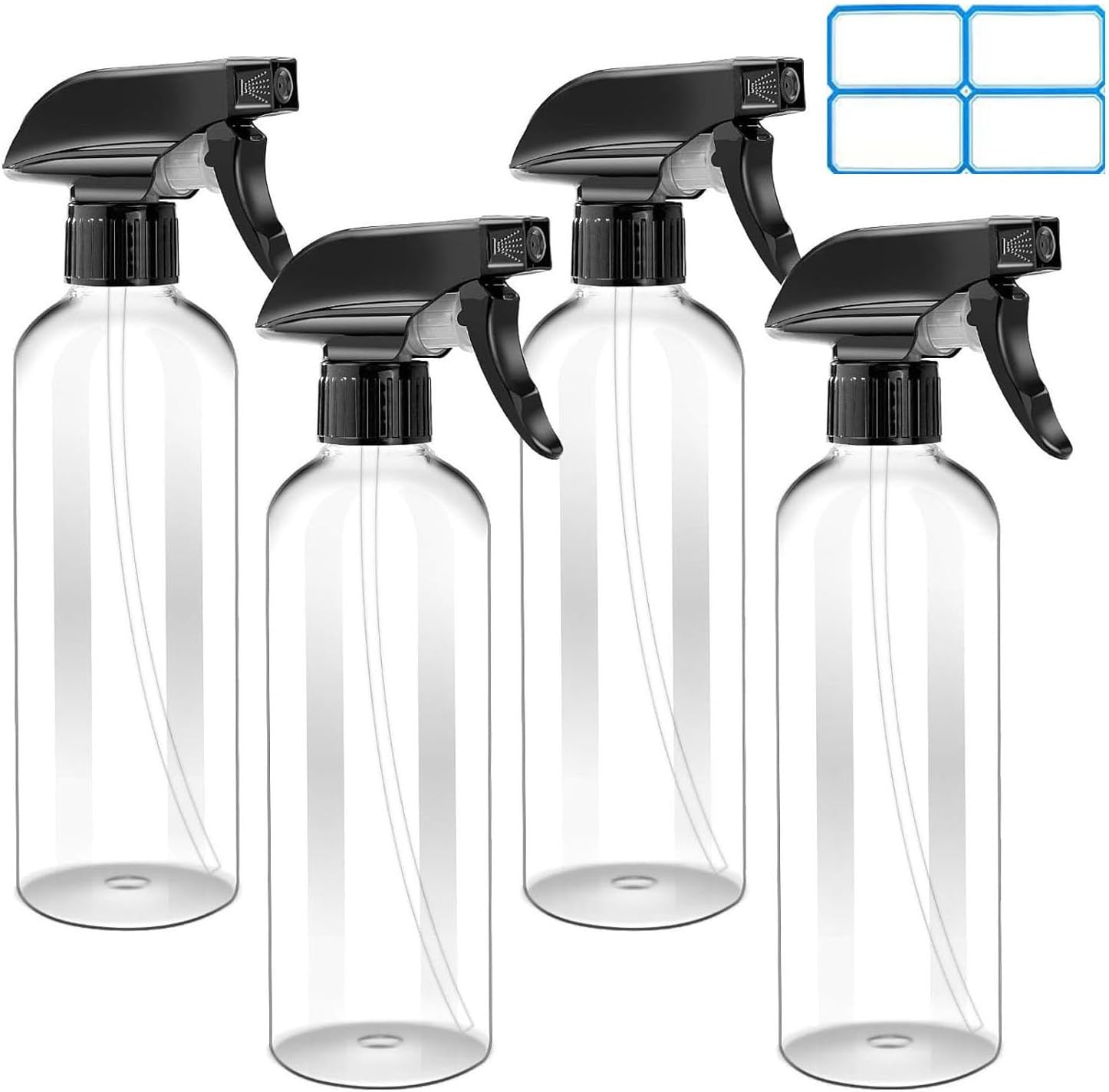4 Pack 16Oz Plastic Spray Bottle, Empty Spray Bottles Clear and Refillable Container with Labels & Adjustable Nozzle for Water, Essential Oils, Hair, Cleaning Products, Plants, Pet, BBQ image number 2