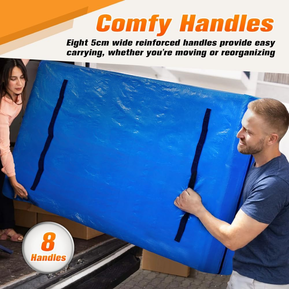 MOBI Mattress Bags for Moving and Storage, Mattress Cover with 8 Heavy Duty Handles and Strong Zipper Closure, Moving Supplies & Moving Bag, Navy, King Single Size - 207X110X38Cm image number 6