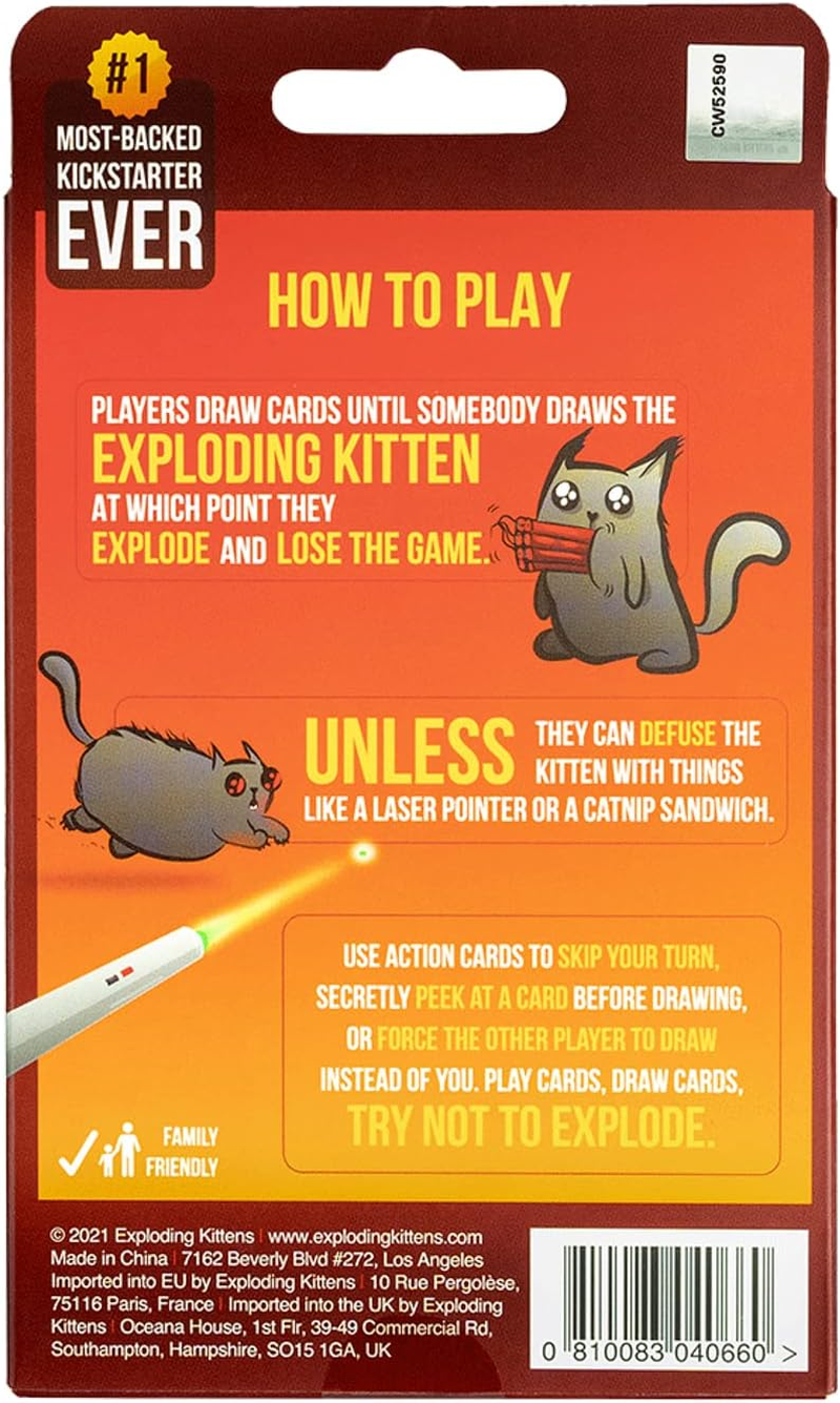 Exploding Kittens Original 2 Player Edition - Hilarious Games for Family Game Night - Funny Card Games for Ages 7 and up - 56 Cards