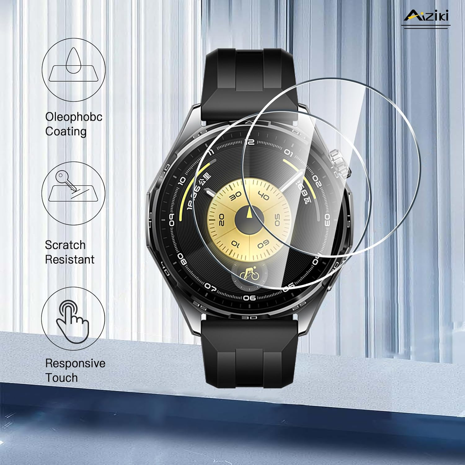 Aiziki Glass Screen Protector for Huawei Watch GT6 Tempered Glass Film, Impact-Protection, Anti-Shatter, Anti-Scratch, Bubble Free, [2 Pack] Screen Protectors Huawei Watch GT6 46Mm image number 4