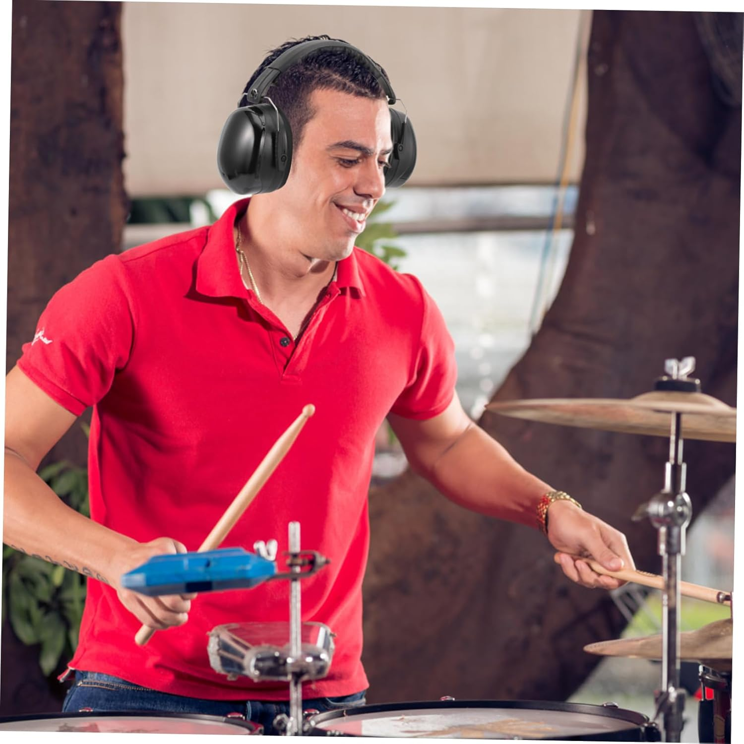 SHINEOFI Black Over-Ear Drummer Headset Noise Insulation Earmuff Protective Soundproof Ear Cover for Jazz Drum Performance image number 6