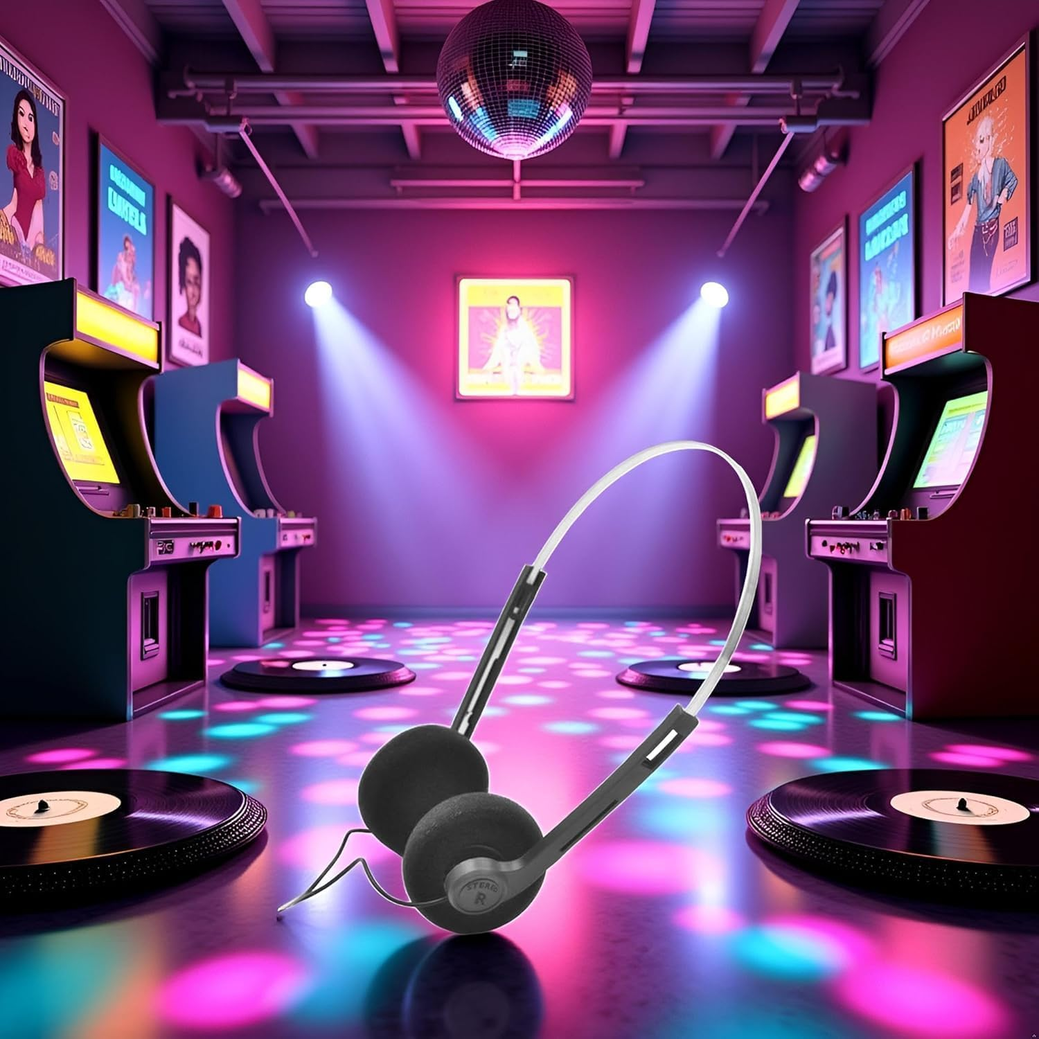 4 Pcs Black Retro Over-Ear Earphones, Hi-Fi Stereo Earphone, Mini Stereo Lightweight Headphones with Cord, 80S 90S Vintage Headset Wired,Headphone, for Most Mobile Phones Playback Pevices image number 5