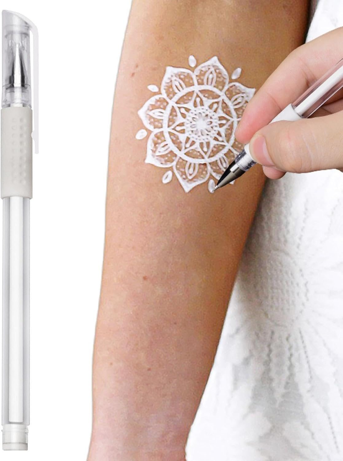 5Pcs Skin Marker Pen,Tattoo Pens for Skin, Artists Marking Pen, White Marker Pen, Tattoo Stencil Pen, Temporary Tattoo Pen, Washable Scribe Pen, Cosmetic Tattoo Pen for Arms, Skin, Eyebrow image number 4